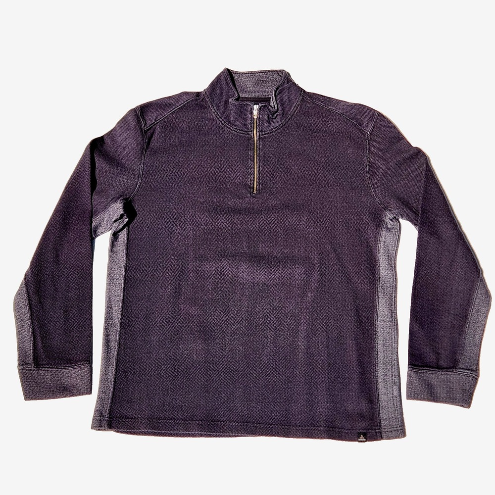 men's PRANA 1/4 Zip pullover gray Organic Cotton‎ herringbone sweater l/s XXL